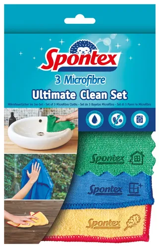 Spontex Microfibre Ultimate Clean 3er Tücherset - Effektives 3er Tücherset für eine gründliche Reinigung, strapazierfähig und ideal für alle Oberflächen.