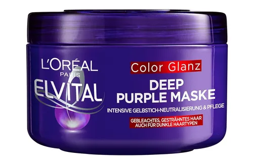 L'Oréal Paris Elvital Color Glanz Purple Deep Mask - Intensive Haarmaske für blondes und gesträhntes Haar. Neutralisiert Gelbtöne und sorgt für Geschmeidigkeit und Glanz. Ideal für die wöchentliche Anwendung zur Pflege und Auffrischung der Haarfarbe.