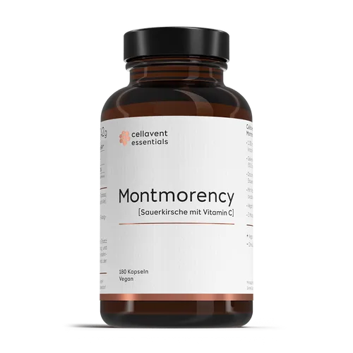 Montmorency Sauerkirschen Kapseln | 67.500 mg hochdosiert für Immunabwehr - Fruchtextrakt aus Kirschen, mit 67.500 mg Montmorency-Sauerkirsch-Pulver pro Tagesdosis und Vitamin C zur Unterstützung des Immunsystems, 100% vegan und ohne künstliche Zusätze.