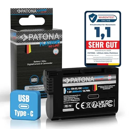 PATONA Platinum EN-EL15c USB Kamera Akku - 2600 mAh, direkt aufladbar über USB-C, kompatibel mit Nikon Z5, Z6II, Z6III und mehr