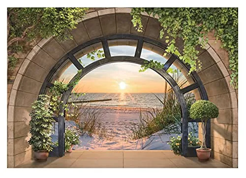 Fototapete 3D EFFEKT Strand Meer Fenster mit Aussicht Natur Ostsee 150x105 cm - inkl. Kleister - für Wohnzimmer Schlafzimmer Flur Modern Vlies Tapete Vliestapete Wandtapete Motivtapeten UV-Beständig