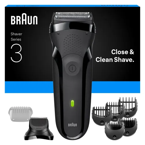 Braun Series 3 300BT Elektrorasierer - Elektrorasierer mit 2 Scherfolienelementen und Mitteltrimmer für eine gründliche und glatte Rasur, ideal für präzises Trimmen und Styling.