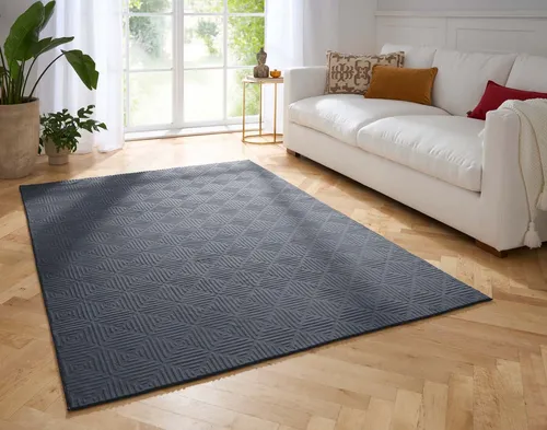 TaraCarpet Teppich Taipe-Piastrella Hasenfell extra weich Hoch-Tief-Struktur, rechteckig, Höhe: 13 mm, Hasenfell Welle anthrazit Wohnzimmer Schlafzimmer Esszimmer 60X110