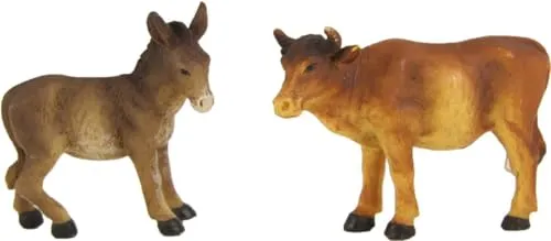 FADEDA 2X Ochs und Esel stehend/Höhe:6 cm/handbemalt/detailgetreue Krippen Figuren - Weihnachten Tisch Dekoration Krippe Zubehör