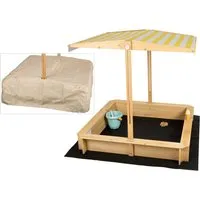 needs&wants® Sandkasten mit Dach und Bänken - Quadratische Holzsandkiste für Kinder ab 3 Jahren, ausgestattet mit UV-Schutzdach und Bodenfolie für extra Komfort und Langlebigkeit.