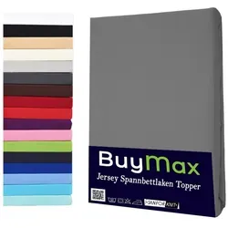 Buymax Spannbettlaken Topper, Spannbetttuch für Topper bis 12 cm Höhe, 100% Baumwolle Jersey, Jersey, Gummizug: Rundumgummi, (1 Stück), Pflegeleicht und Atmungsaktiv, in Verschiedenen Farben und Größen grau 200 cm x 200 cm