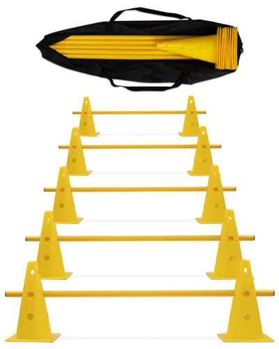 Kegelhürde Cavaletti 5er Set mit Stangen 100 cm - Ideale Agility Hürde für Training - Agility Training mit 5 Kegelhürden, perfekt für die Verbesserung der Sprungtechnik und Beweglichkeit Ihres Hundes.