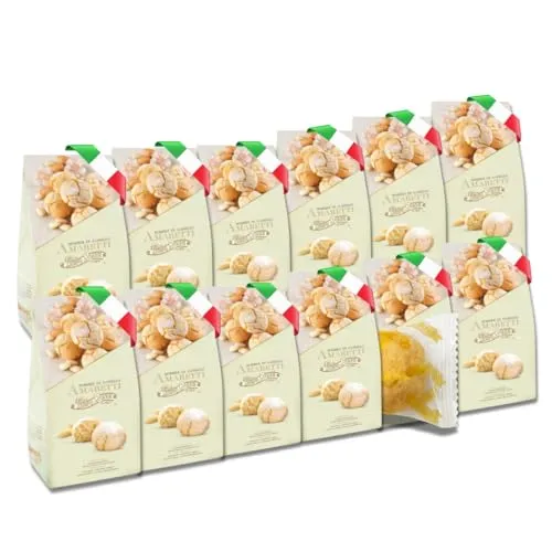 Pietro Rossi Weiche Amaretti 12x120G - Italienisches Kaffeegebäck mit Aprikosenkernen - Genießen Sie die traditionellen, glutenfreien Amaretti aus Italien mit 37,5% Aprikosenkernen. Ideal als Begleiter zum Kaffee oder als stilvolle Dekoration. Einzelverpackt für frischen Genuss jederzeit!