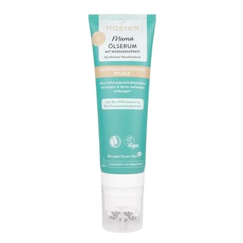 MABYEN Mama Ölserum – Pflegeöl für Schwangerschaft & Stillzeit, mit Bio-Frauenmantelextrakt & Wildrosenöl, Massageöl für Bauch & Haut, mit Edelstahl-Massageaufsatz, vegan