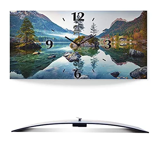 ARTLAND Wanddeko Wanduhr ohne Tickgeräusche Alu Funkuhr lautlos 50x25 cm Rechteckig Landschaftsbilder Natur See Herbst Alpen U1TM