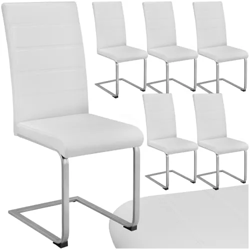 tectake® Set Schwingstuhl - Gepolstert mit Kunstlederbezug - Stühle: 6er Set Schwingstühle mit flachem Stahlgestell in C-Form, ideal für Küche, Wohn- oder Arbeitsbereich. Bequem und stilvoll, perfekt für Cafés oder Praxen.