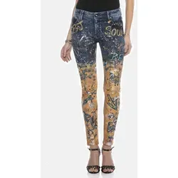 Cipo & Baxx Slim-fit-Jeans Jeans Mit coolen Schriftzügen, WD440 blau|orange 28
