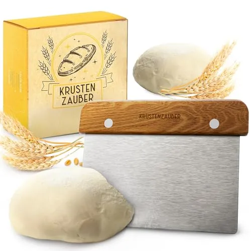 KRUSTENZAUBER Teigschneider aus Edelstahl 18 cm mit Holzgriff Teigspachtel zum Brotbacken - Langlebiger Dough Scraper zum Teilen & Formen von Teig für sauberes Arbeiten in der Küche