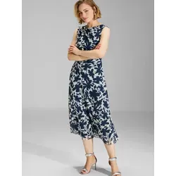 SWING Maxikleid Midi aus weichem Mesh in Navy/Ivory - Elegantes Midi-Kleid aus 93 % Polyester, 7 % Elasthan, ideal für besondere Anlässe. Bequemer Tragekomfort und stilvolles Design für jeden Tag.