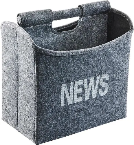 Locker Zeitungsständer NEWS, faltbar - Faltbarer Zeitungsständer in stilvoller Filzoptik, ideal zur dekorativen Aufbewahrung von Zeitschriften und Magazinen, mit praktischem Tragegriff für einfache Handhabung.