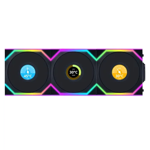 UNI FAN SL Wireless LCD 3er Pack - 120mm Gehäuselüfter mit RGB - Gehäuselüfter mit PWM-Steuerung und 29 dBA Geräuschpegel, ideal für leise Gaming-PCs. Inklusive Wireless Controller für anpassbare RGB-Beleuchtung.