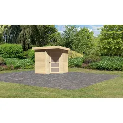 Gartenhaus KARIBU "Schwandorf 3" - Naturbelassenes Holzhaus - Gartenhäuser aus hochwertiger nordischer Fichte mit einfachem Steck- und Schraubsystem für schnellen Aufbau. Optimaler Schutz durch Kesseldruckimprägnierung und großzügige Lichtausschnitte.