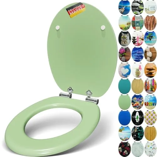 SANFINO® Premium WC Sitz Mint Green mit Absenkautomatik - WC-Sitz aus hochwertigem Holz mit sanfter Absenkautomatik, antibakterieller Oberfläche und einfacher Montage. Hoher Sitzkomfort und kreative Motive für ein stilvolles Badezimmer.