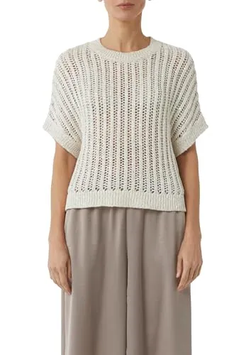 Loose-Fit-Strickpullover mit Pailletten - Helles Beige L - Modischer Damenpullover mit funkelnden Pailletten und kurzen Ärmeln, perfekt für einen lässigen Look und ideal für den Übergang.
