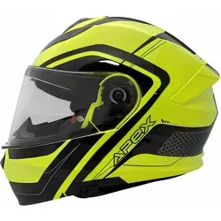 Apex MI100 Klapphelm Porto schwarz gelb Gr. M 57/58 - ECE-zugelassener Klapphelm mit integriertem Sonnenschutzvisier, das beschlagfrei ist. Ideal für komfortable Fahrten, mit optimierter Kühlung durch Luftkanäle und schnell lösbaren Wangenpolstern für den Notfall.