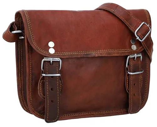 Gusti Handtasche Leder - Jane M. 7,9" Damen und Herren Umhängetasche Vintage Braun Leder
