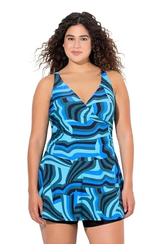 Ulla Popken Damen Badekleid April mit Shorts - Wavy - Stylisches Badekleid in großen Größen für einen komfortablen Strandauftritt. Inklusive Shorts für zusätzlichen Schutz und Tragekomfort.