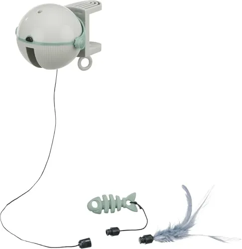 Catch It plastic 10 14 cm white - Automatisches Katzenspielzeug, stimuliert den Spieltrieb mit Fisch- oder Federoption und automatischer Abschaltung nach 15 Minuten