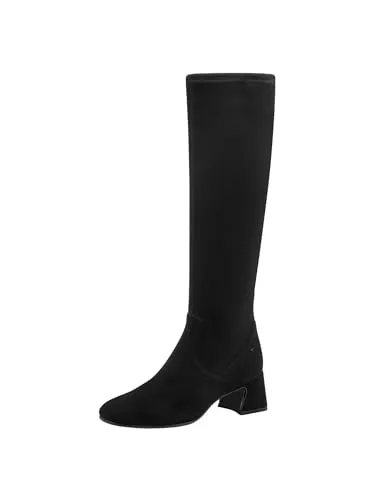 Tamaris Damen Stiefel Leder schwarz 42 - Wanderschuhe mit elegantem Langschaft und modernem Karree-Design. Die COMF.Lin+Touch Technologie sorgt für optimalen Tragekomfort, ideal für Herbstspaziergänge und urbane Outfits.