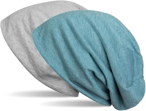 styleBREAKER Beanie Wendemütze in Unifarben, Slouch Mütze, leicht und weich, Longbeanie, Unisex 04024115, Farbe:Grau meliert/Blau meliert