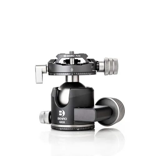Benro GX35 Low Prof Ballhead PU56 Plate - Stativzubehör mit doppelt nutzbarer Panorama-Funktion und ergonomischen Bedienelementen für präzise Aufnahmen.