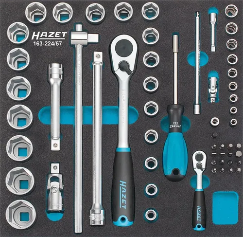 Hazet 163-224/57 Sortiment - Werkzeug-Set mit Safety-Insert-System, das alle Werkzeuge rüttelfest hält und fehlende Werkzeuge sofort anzeigt – ideal für HAZET-Werkzeugwagen.
