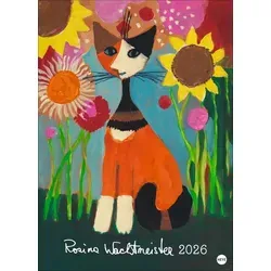 Rosina Wachtmeister Edition Kalender 2026 - Kunstkalender mit charakteristischen Katzen, hochwertiger Gold- und Silberprägung, ideal für Kunstliebhaber und als stilvolle Wanddekoration.
