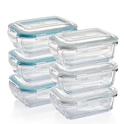 Grizzly Frischhaltedose Glas 6x 370 ml - Luftdicht & Vielseitig - Frischhaltedosen, 6-teilig, rechteckig mit Click-Verschluss, ideal für Ofen, Mikrowelle und Gefrierfach, hält Lebensmittel frisch und sicher.