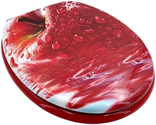 ADOB WC-Sitz Apfel mit Absenkautomatik - Toilettendeckel mit stabilem Holzkern und Apfel Motiv, ausgestattet mit leiser Absenkautomatik für sanftes Schließen. Einfach zu montieren und universell passend für alle gängigen WC Keramiken.