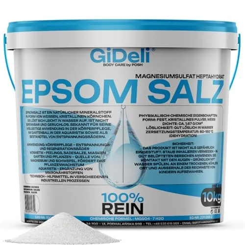 GiDeli Epsom Salz 10 kg – Hochwertiges Badesalz aus reinem Magnesiumsulfat - GiDeli Epsom Salz in 10 kg Packung: Reines Magnesiumsulfat ohne Zusätze, ideal für entspannende Bäder und natürliche Körperpflege. Hautverträglich und perfekt für den heimischen SPA-Bereich.
