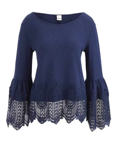 HEINE Damen Shirt mit Spitze, rauchblau GR 40 *SALE*