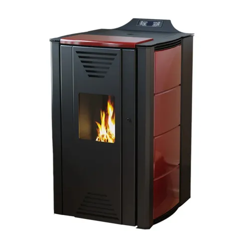 ThermoFlux wasserführender Pelletofen INTERIO 14 - 14 kW in Rot - Kaminofen für Zentralheizung, leicht zu warten und zu reinigen, ideal für behagliche Wärme im Zuhause.