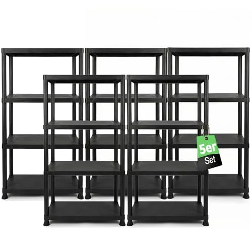 ONDIS24 Steckregal 5er Pack, Schwerlastregal 60 x 30 x 135 cm - Steckregal mit 4 Böden, belastbar bis 80 kg, ideal für Lagerung und Organisation in jedem Raum.