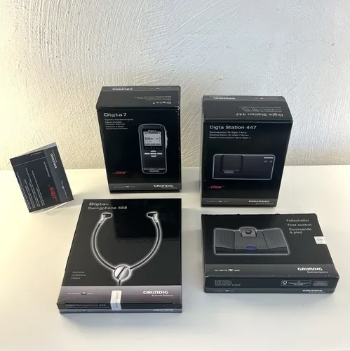 GRUNDIG Digta 7 Premium Set mit DigtaSoft One Software - Diktier- & Aufnahmegeräte mit 300 Std. max. Aufnahmezeit, ideal für professionelle Nutzung und auch für Linkshänder geeignet.