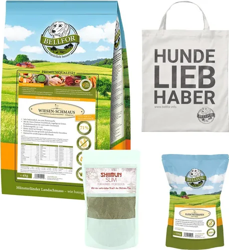 Bellfor Diät-Futterset für große Hunderassen - Hunde-Trockenfutter zur Gewichtsreduktion mit kaltgepresstem Wiesen-Schmaus, getreidefrei und angereichert mit Shiimun Slim für eine gesunde Diät.