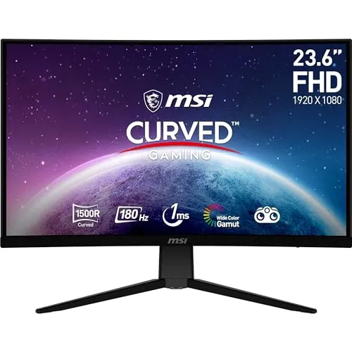 MSI G2422C 23,6 Zoll FHD Curved Gaming Monitor - Curved Gaming Monitor mit 180Hz und 1ms Reaktionszeit für ein flüssiges Spielerlebnis. Genießen Sie lebendige Farben und dynamischen Kontrast für packende Gaming-Momente.