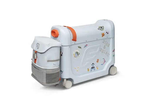 Stokke JetKids™ Reiseset BedBox - 46 cm Kinderkoffer - Praktischer 4-Rollen-Kabinentrolley in Blau, ideal für Reisen mit Kindern. Mit einem Volumen von 31 l und einem Gewicht von nur 3,7 kg.