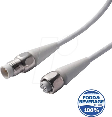 L2W 201100-01 - F+B Sensor Kabel, 5 m - Industrie- und Maschinenleuchten, 5 m Sensor Kabel mit M12 Stecker/Buchse, FDA-zugelassen, ideal für Food + Beverage Anwendungen.