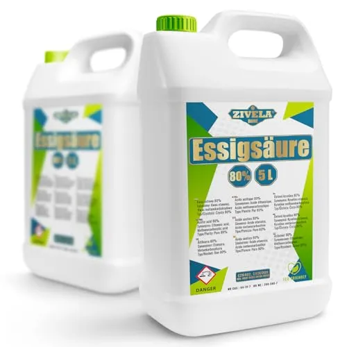10L Essigsäure 80% Premium Qualität | 2x5L Essigessenz für vielseitige Anwendungen - Erleben Sie die hohe Reinheit unserer 80% Essigessenz, ideal für Küche, Reinigung und Gartenpflege. Lebensmittelsicher und vielseitig einsetzbar – die perfekte Wahl für Ihren Haushalt!