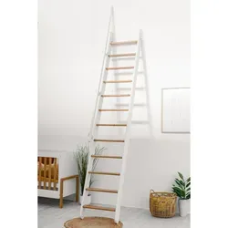 Minka Wangentreppe Flexiblo 300cm Eiche Weiß – Platzsparende Lösung - Die Flexiblo Massivholztreppe ist ideal für enge Räume. Sie kann bei Nichtgebrauch einfach zur Wand geschoben werden und ist in fünf Farben erhältlich. Maximale Geschosshöhe: 300 cm.