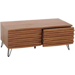 Couchtisch MCW-M49, Wohnzimmertisch mit 3D-Design - Stilvoller Couchtisch in Walnuss-Optik, ausgestattet mit 2 eleganten Schubladen und gewölbtem Design für zusätzlichen Stauraum.
