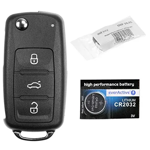 mtkey Auto Schlüssel Gehäuse Rohling für Seat VW Skoda - Ersatz-Gehäuse für Klappschlüssel mit 3 Tasten, ideal für Reparaturen und ausgestattet mit Funk- und Zentralverriegelungsfunktion. Perfekt für Autoschlüssel & Fernbedienungen.