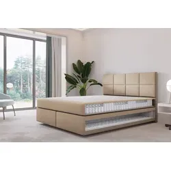 TRADA Boxspringbett 140x200 Mallorca Beige – Komfortabel und Stilvoll - Komplett Set mit Taschenfederkernmatratze für optimalen Schlafkomfort. Modernes Design und hochwertige Materialien sorgen für eine stilvolle Ergänzung in Ihrem Schlafzimmer. Frei Hauslieferung!