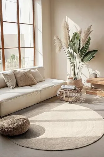 Teppich HANSE HOME "Rangpur" Juteteppich, rund, Ø 140cm, weiß - Der handgewebte Juteteppich "Rangpur" aus der Hanse Home Kollektion vereint skandinavisches Design mit strapazierfähiger Qualität. Ideal für jeden Wohnbereich und pflegeleicht – für eine gemütliche Atmosphäre!