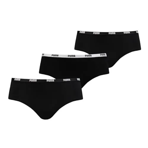 PUMA Hipster Höschen Damen, 3er Pack in Schwarz, Größe L - Funktionsunterwäsche aus weichem Baumwollstretchgewebe für optimalen Komfort und vollständige Bedeckung – ideal für jeden Tag!